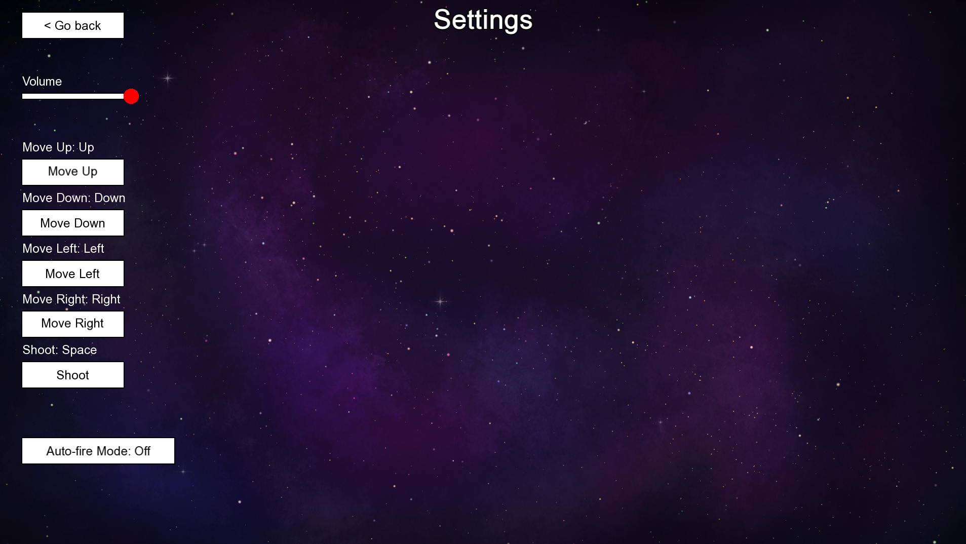 Game screenshots - Settings menu